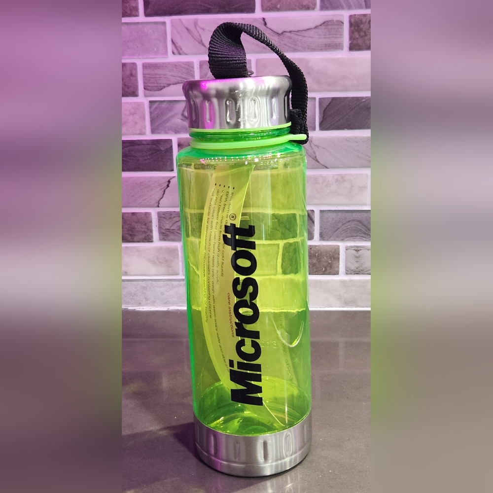 Microsoft Green Water Bottle with Silver Cap NWOT
